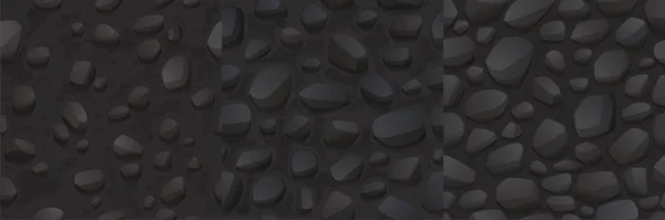 Game Seamless Patterns Stone Rock Texture Cartoon Backgrounds Pebbles Boulders —  Vetores de Stock