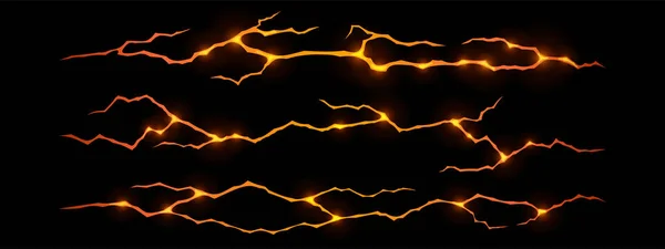 Лава Трещинах Вулкан Магма Оранжевый Свечение Трещинах Отверстия Разрушенные Поверхности — стоковый вектор