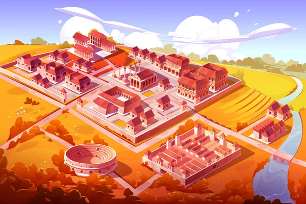 Ancient Rome City Isometric Cartoon Autumn Cityscape Capitol Basilica Square — Image vectorielle