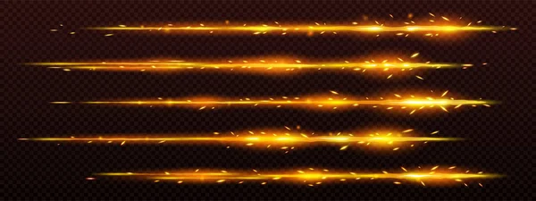 Fire Trails Sparks Abstract Bright Glow Lines Vector Realistic Set — Stock vektor