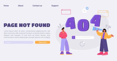 Error 404 page not found landing with confused characters thinking with question marks. Lost internet connection, server problem, web site maintenance or fixing alert, Line art flat Vector web banner