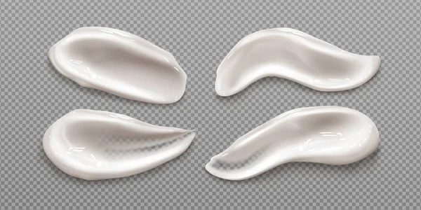 White cosmetic cream swatches, smears of skincare product isolated on transparent background. Vector realistic 3d illustration of sunscreen, skin mask or mousse smudges