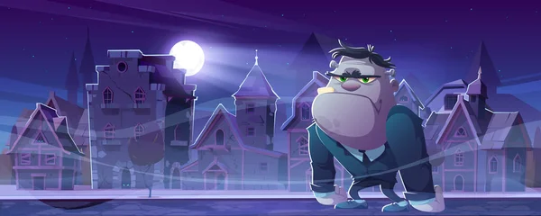 Frankenstein Cartoon Halloween Character Night Antique City Street Creepy Zombie — 图库矢量图片