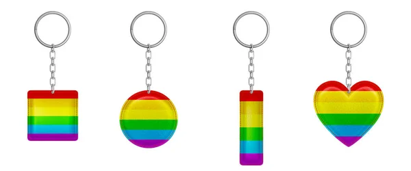 Rainbow Keychains Keyring Holders Lgbt Flag Symbolic Isolated White Background — Image vectorielle