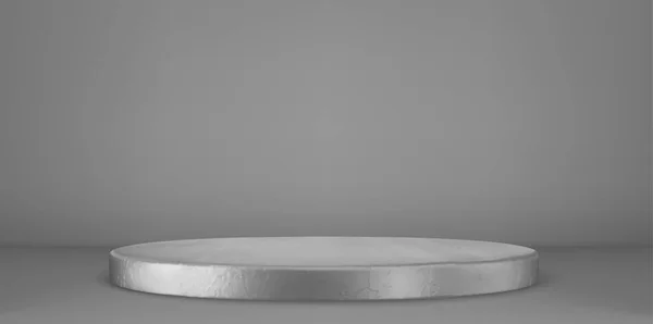 Silver Platform Metal Podium Shiny Rough Surface Empty Steel Circular — Vetor de Stock