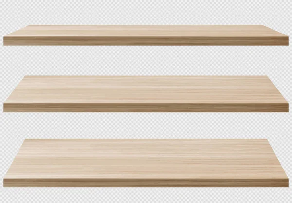 Wood Tabletop Sheets Realistic Png Set Perspective View Isolated Transparent — Archivo Imágenes Vectoriales