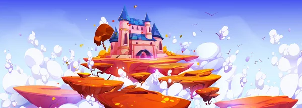 Pink Magic Castle Floating Island Blue Sky Fluffy Clouds Fantasy — Vector de stock