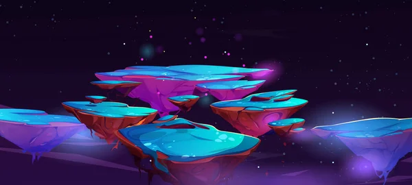 Flying Rock Islands Night Sky Cartoon Fantasy Game Landscape Floating — Stock vektor