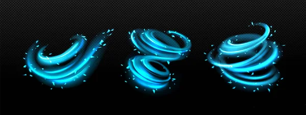 Abstract Blue Swirls Tornado Wind Effect Isolated Transparent Background Vector — Stockvector