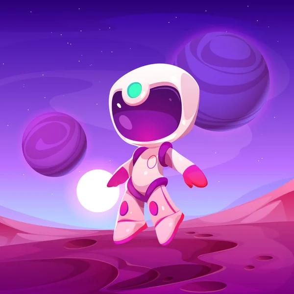 Cute Spaceman Jump Alien Planet Ground Vector Cartoon Illustration Futuristic —  Vetores de Stock