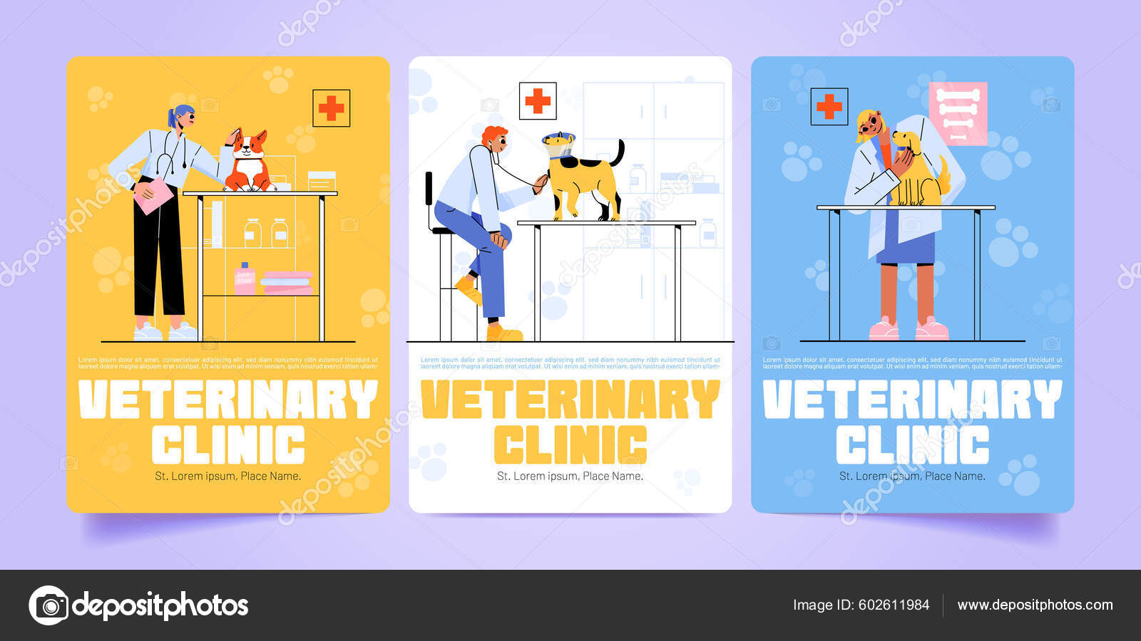 Veterinary Clinic Banners Set Flat Illustration Vector Design Male