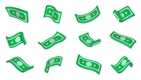 Render Flying Banknotes Isolated Money Set Green Falling Dollars White — Zdjęcie stockowe