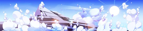 Гірський Пік Над Хмарами Блакитному Небі Сяючим Сонцем Красивий Фон — стоковий вектор