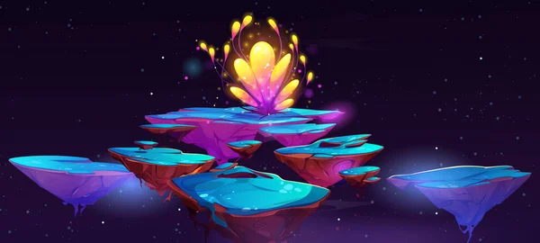 Fantasy Flower Flying Island Platform Vector Illustration Magic Pieces Land — Stock vektor