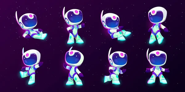 Cartoon Astronaut Character Starry Space Set Cute Spaceman Floating Weightlessness — 图库矢量图片