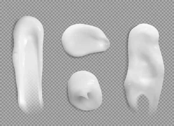 White cream smear bubbles, cosmetics beauty skin care product strokes isolated on transparent background, foundation, milk, lotion, shaving foam smooth drop texture, Realistic 3d vector illustration