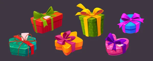 Gift Boxes Presents Colorful Wrapping Paper Bows Heart Star Square — ストックベクタ