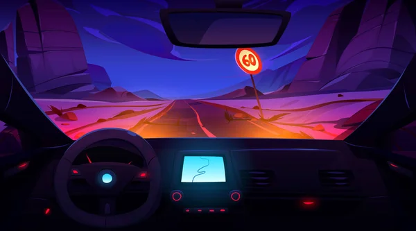 Car Salon Interior Steering Wheel Dashboard Gps Navigator Screen Vector — Wektor stockowy