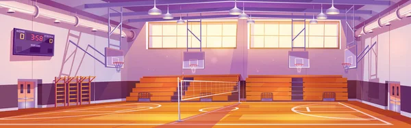 Empty Basketball Court Cartoon Illustration Vector Interior Design Sports Hall — Stockvektor
