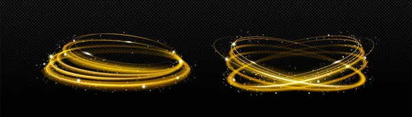 Gold Glow Spinning Circles Speed Motion Effect Thunder Energy Magic — Vettoriale Stock