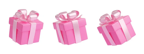 Render Gift Box Pink Ribbon Isolated Closed Package Pastel Glossy — Zdjęcie stockowe