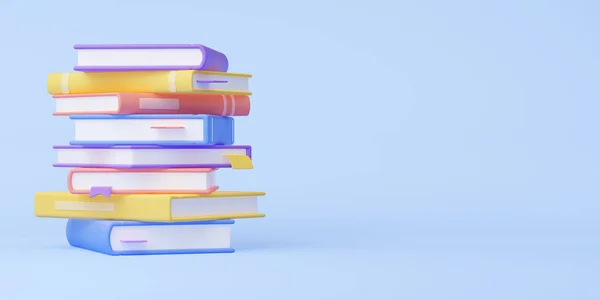 Render Books Stack Blue Background Colorful Volumes Pile Bookmarks Library — Zdjęcie stockowe