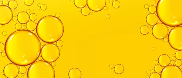 Texture Liquid Yellow Oil Air Bubbles Vector Realistic Background Golden — Vetor de Stock