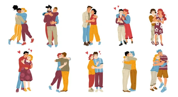 Feliz Abrazo Parejas Amor Concepto Relaciones Románticas Amor Homosexual Diversos — Vector de stock