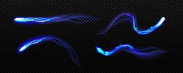 Lumière Magique Bleue Effet Fumée Vent Avec Étoiles Étincelles Traces — Image vectorielle