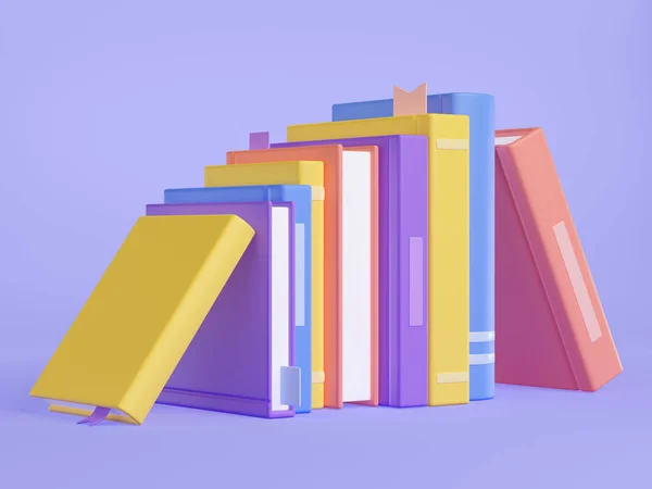 Stack of books 3D illustration isolated on background. Design of colorful hardcover literature volumes of different size and color in library. Reading hobby. Source of information for studying