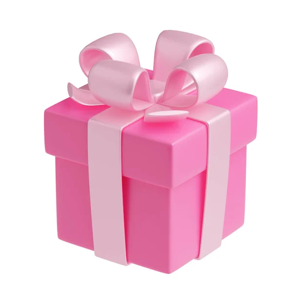 Рендеринг Подарочная Коробка Розовой Лентой Изолированный Закрытый Пакет Блестящим Пастельным — стоковое фото