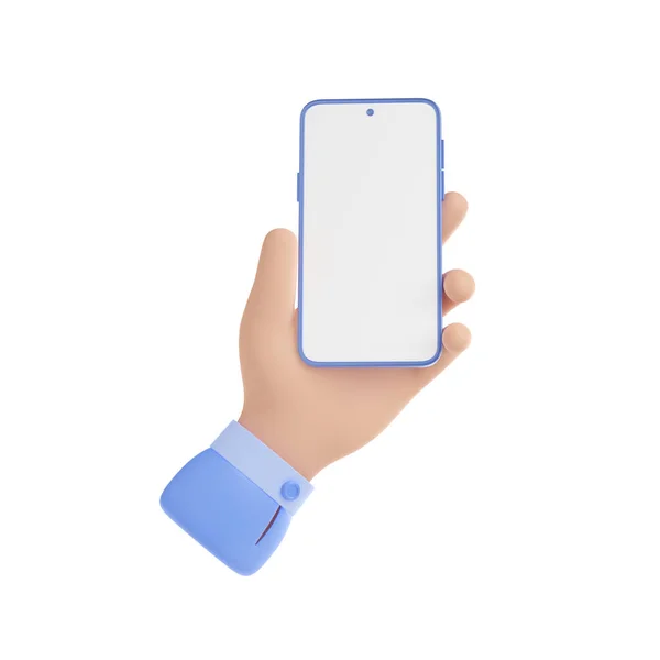 Mão Segurar Telefone Celular Dispositivo Inteligente Com Tela Branco Homem — Fotografia de Stock