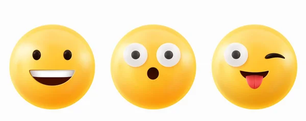 Emoji Wajah Render Tersenyum Menunjukkan Lidah Dan Terkejut Wow Emosi - Stok Vektor