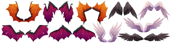 Křídla Démonů Andělů Halloween Kolekce Drak Netopýr Holubice Nebo Upíří — Stockový vektor
