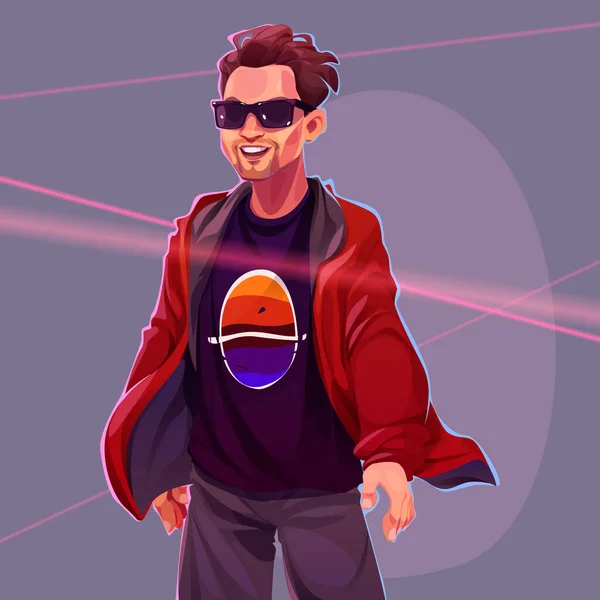 Cooler Mann Mit Sonnenbrille Und Modischer Kleidung Cartoon Männlichen Charakters — Stockvektor