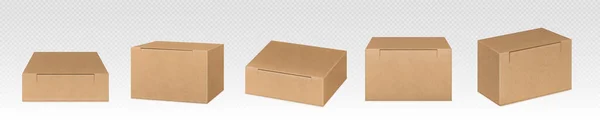 Paquete Ecológico Artesanal Maqueta Cajas Envases Cartón Cuadrados Marrones Embalaje — Vector de stock