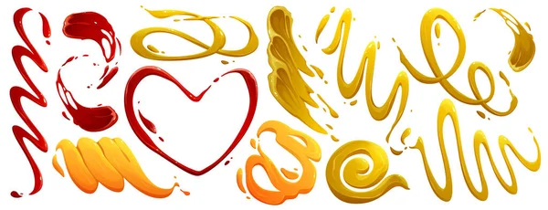 Manchas Salpicos Maionese Ketchup Mostarda Conjunto Desenhos Animados Vetoriais Derramamentos — Vetor de Stock