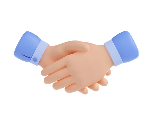 3D渲染握手图标 业务理念 伙伴关系 成功交易 握手嗨符号 朋友或同事会面时 用卡通塑料风格的白色背景图解 — 图库照片