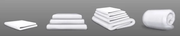 Toalhas Brancas Pano Isolado Têxteis Caseiros Enrolados Dobrados Empilhados Pilhas —  Vetores de Stock