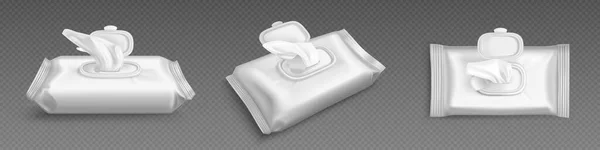Wet Wipes Pacote Mock Pacote Plástico Branco Branco Com Tecidos —  Vetores de Stock
