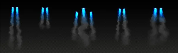 Chemins Feu Bleus Vol Jet Fusée Isolés Sur Fond Transparent — Image vectorielle