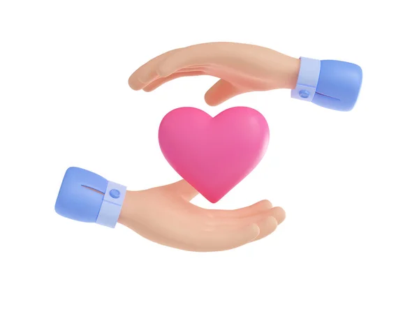 Illustration Hands Heart Isolated White Background Human Character Palms Holding — Stock Photo, Image