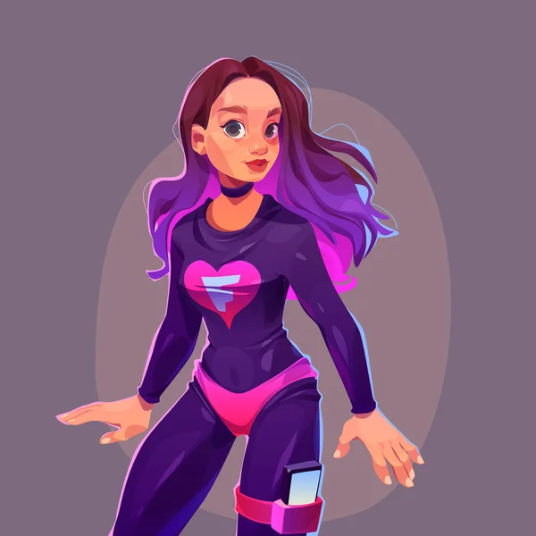 Chica Personaje Dibujos Animados Superhéroe Mujer Sexy Joven Con Pelo — Vector de stock