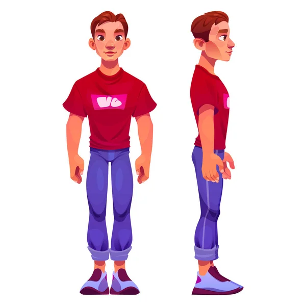 Joven Personaje Dibujos Animados Vista Frontal Lateral Adolescente Los Jóvenes — Archivo Imágenes Vectoriales
