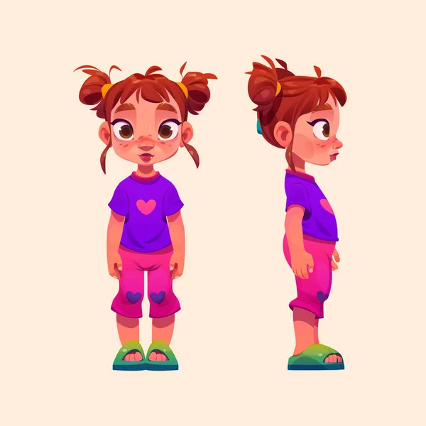 Çizgi Filmdeki Küçük Kız Tarafta Duruyor Yan Görünüm Oyun Animasyon — Stok Vektör