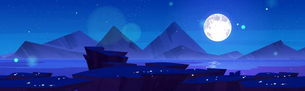 Ciel Nocturne Paysage Montagne Illustration Dessin Animé Conception Vectorielle Pleine — Image vectorielle