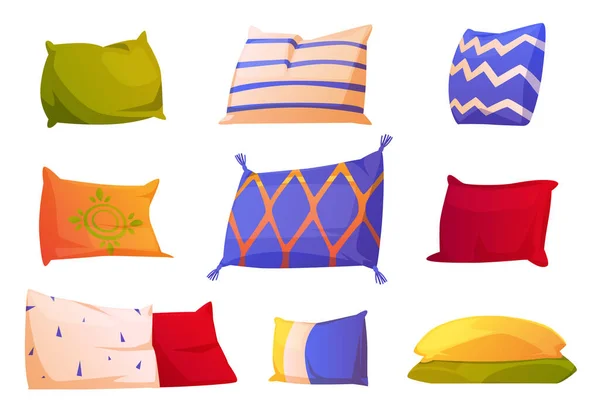 Conjunto Desenhos Animados Travesseiros Coloridos Isolados Fundo Branco Ilustração Vetorial — Vetor de Stock