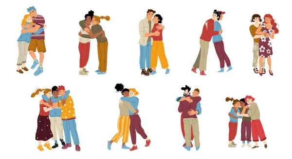 Felices Amigos Parejas Abrazan Concepto Amistad Emociones Positivas Buenas Relaciones — Vector de stock