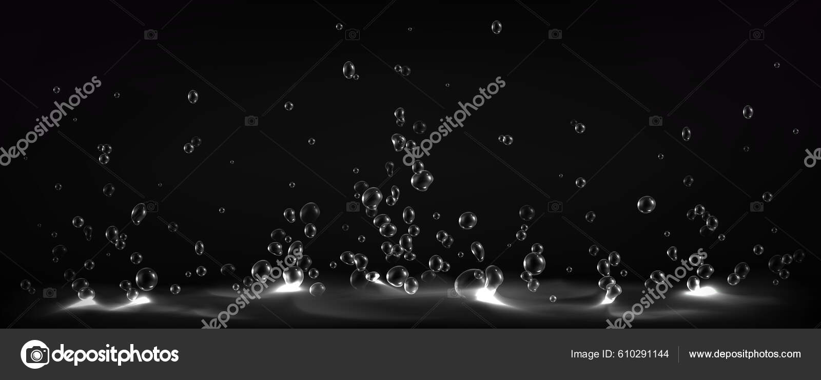 沸腾的水抽象的背景液面上有气泡动态运动透明的水随意移动的种子或种子广告模板现实的3D矢量说明图库矢量图©klyaksun 610291144, image size:1600x740