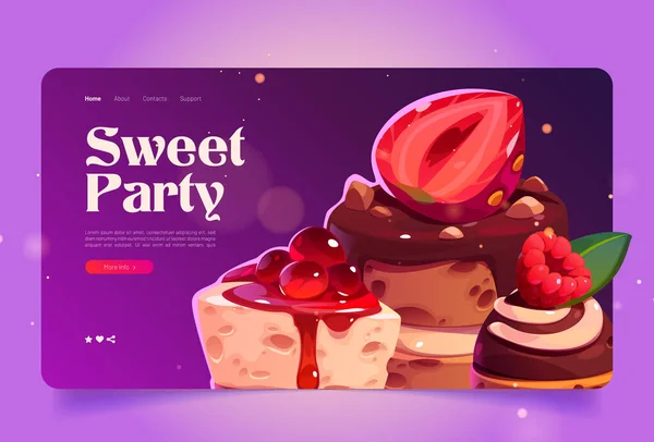 Confectionery Business Landing Page Template Cartoon Vector Illustration Delicious Cake — Stock Vector